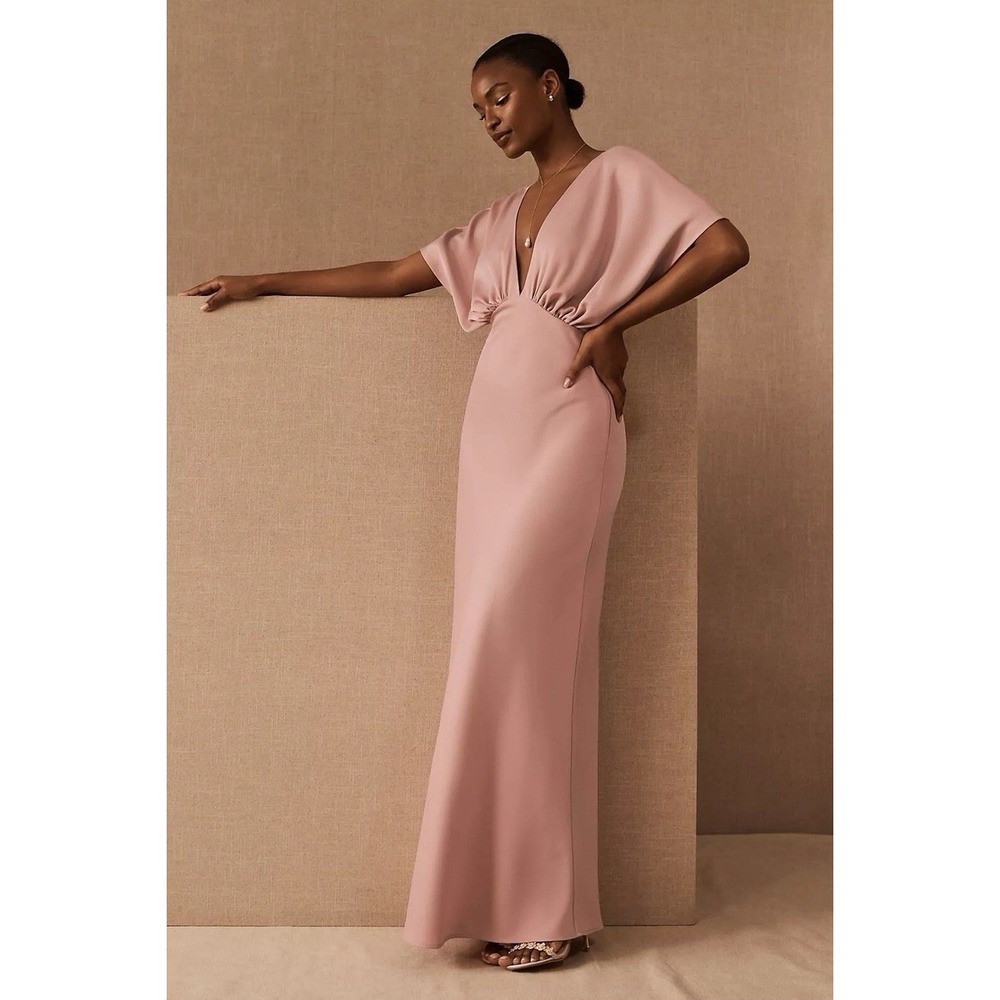 BHLDN Leila Deep-V Flutter-Sleeve Charms use A-Line Maxi Gown Size US10